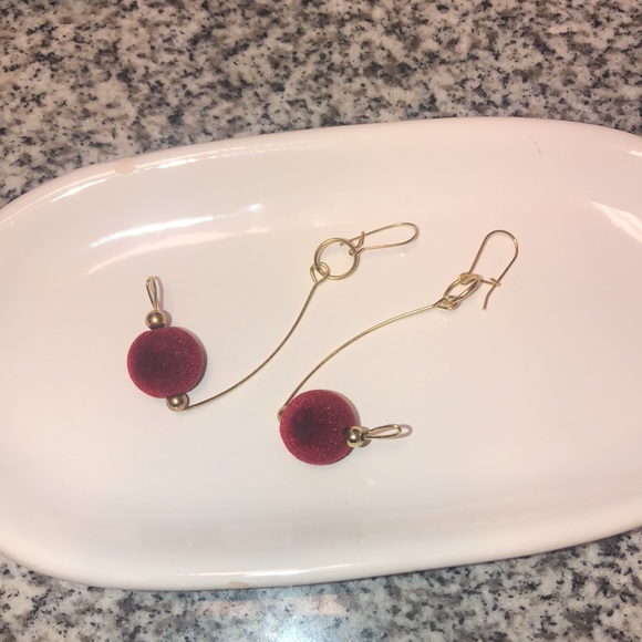 Gothic Red Velvet Ball Earrings - Picture 2 of 2